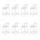 Kit com 8 Banquetas Médias Master Allegra em Polipropileno para Bancada 66 cm - Branco