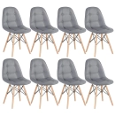 Kit com 8 Cadeiras de jantar Charles Eames Eiffel Botonê Estofada - Cinza escuro