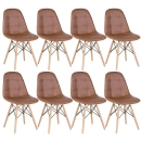 Kit com 8 Cadeiras de jantar Charles Eames Eiffel Botonê Estofada - Marrom