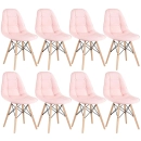 Kit com 8 Cadeiras de jantar Charles Eames Eiffel Botonê Estofada - Rosa claro