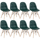 Kit com 8 Cadeiras de jantar Charles Eames Eiffel Botonê Estofada - Verde escuro