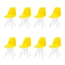 Kit com 8 Cadeiras de jantar Charles Eames Eiffel DKR em Polipropileno - Amarelo