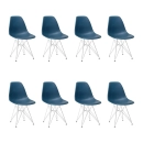 Kit com 8 Cadeiras de jantar Charles Eames Eiffel DKR em Polipropileno - Azul petróleo