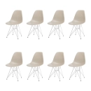 Kit com 8 Cadeiras de jantar Charles Eames Eiffel DKR em Polipropileno - Nude