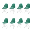 Kit com 8 Cadeiras de jantar Charles Eames Eiffel DKR em Polipropileno - Verde escuro