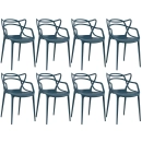 Kit com 8 Cadeiras Design Allegra Polipropileno Injetado Alta Densidade Empilhável Sala Cozinha Jantar Bar Jardim Varanda Azul Petróleo