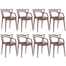 Kit com 8 Cadeiras Design Allegra Polipropileno Injetado Alta Densidade Empilhável Sala Cozinha Jantar Bar Jardim Varanda Marrom