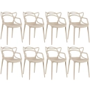 Kit com 8 Cadeiras Design Allegra Polipropileno Injetado Alta Densidade Empilhável Sala Cozinha Jantar Bar Jardim Varanda Nude Bege