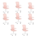 Kit com 8 Cadeiras escritório rodizio office Bytes - Rosa claro
