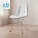 Kit com 8 Cadeiras estofadas Charles Eames Eiffel Botonê DKR com pés de metal cromado - Cinza claro