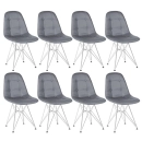 Kit com 8 Cadeiras estofadas Charles Eames Eiffel Botonê DKR com pés de metal cromado - Cinza escuro