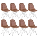 Kit com 8 Cadeiras estofadas Charles Eames Eiffel Botonê DKR com pés de metal cromado - Marrom