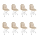 Kit com 8 Cadeiras estofadas Charles Eames Eiffel Botonê DKR com pés de metal cromado - Nude