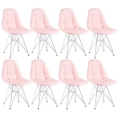 Kit com 8 Cadeiras estofadas Charles Eames Eiffel Botonê DKR com pés de metal cromado - Rosa claro