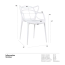 Kit com 8 Cadeiras Master Allegra Design Moderno em Polipropileno para Cozinha e Sala de Jantar - Branco