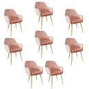 Kit com 8 Cadeiras Poltrona Lines com pés dourados Suede para sala de jantar - Rosa