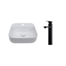 Kit Cuba de Apoio para Banheiro e Torneira Misturador Monocomando Alta Madeira Pingoo.casa - Branco e Preto