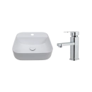 Kit Cuba de Apoio para Banheiro e Torneira Misturador Monocomando Baixa Madeira Pingoo.casa - Branco e Prata