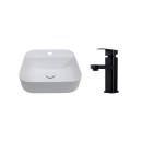 Kit Cuba de Apoio para Banheiro e Torneira Misturador Monocomando Baixa Madeira Pingoo.casa - Branco e Preto