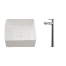 Kit Cuba de Apoio Slim Crisoprásio e Torneira Alta para Banheiro em Aço Amazonas Pingoo.casa - Branco e Prata