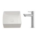 Kit Cuba de Apoio Slim Crisoprásio e Torneira Baixa para Banheiro em Aço Amazonas Pingoo.casa - Branco e Prata