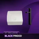 Kit Cuba de Apoio Slim Crisoprásio e Torneira Misturador Monocomando Alta Madeira Pingoo.casa - Branco e Preto