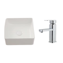 Kit Cuba de Apoio Slim Crisoprásio e Torneira Misturador Monocomando Baixa Madeira Pingoo.casa - Branco e Prata