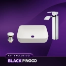 Kit Cuba de Apoio Slim Fluorita com Válvula de Escoamento Para Cuba e Torneira Monocomando Alta Paraná Pingoo.casa - Branco e Prata