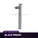 Kit Cuba de Apoio Slim Fluorita com Válvula de Escoamento Para Cuba e Torneira para Banheiro em Aço Alta Amazonas Pingoo.casa - Branco e Prata