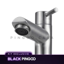 Kit Cuba de Apoio Slim Fluorita com Válvula de Escoamento Para Cuba e Torneira para Banheiro em Aço Alta Amazonas Pingoo.casa - Branco e Prata