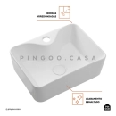 Kit Cuba de Apoio Slim Retangular com Válvula de Escoamento e Torneira para Banheiro Baixa Amazonas Pingoo.casa - Branco e Prata
