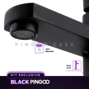 Kit Cuba de Apoio Slim Retangular Cornalina com Válvula de Escoamento e Torneira Monocomando Alta Pingoo.casa - Branco e Preto