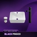 Kit Cuba de Apoio Slim Retangular Cornalina com Válvula de Escoamento e Torneira Monocomando Alta Pingoo.casa - Branco e Preto