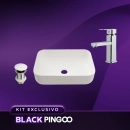 Kit Cuba de Apoio Slim Retangular com Válvula de Escoamento e Torneira Monocomando Baixa Pingoo.casa - Branco e Prata