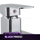 Kit Cuba de Apoio Slim Retangular com Válvula de Escoamento e Torneira Monocomando Baixa Pingoo.casa - Branco e Prata