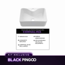 Kit Cuba de Apoio Slim Retangular com Válvula de Escoamento e Torneira Monocomando Baixa Pingoo.casa - Branco e Preto