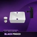 Kit Cuba de Apoio Slim Retangular com Válvula de Escoamento e Torneira Monocomando Baixa Pingoo.casa - Branco e Preto