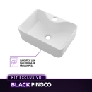 Kit Cuba de Apoio Slim Retangular com Válvula de Escoamento e Torneira para Banheiro Baixa Amazonas Pingoo.casa - Branco e Prata