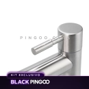 Kit Cuba de Apoio Slim Retangular com Válvula de Escoamento e Torneira para Banheiro Baixa Amazonas Pingoo.casa - Branco e Prata