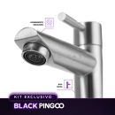 Kit Cuba de Apoio Slim Retangular com Válvula de Escoamento e Torneira para Banheiro Baixa Amazonas Pingoo.casa - Branco e Prata