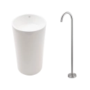 Kit Cuba de Piso para Banheiro Espinélio e Misturador de Piso Timonha - Branco e Prata Escovado