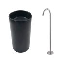 Kit Cuba de Piso para Banheiro Espinélio e Misturador de Piso Timonha - Preto e Prata Escovado