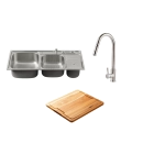 Kit Cuba Dupla Gourmet Nukini com Tábua de Corte e Torneira Misturador Monocomando Iriri Pingoo.casa - Prata