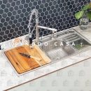 Kit Cuba Dupla Gourmet Nukini com Tábua de Corte e Torneira Misturador Monocomando Iriri Pingoo.casa - Prata