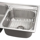 Kit Cuba Dupla Gourmet para Cozinha Aço Inox 201 68x39cm Ticunas e Torneira Misturador Monocomando Minum Prata
