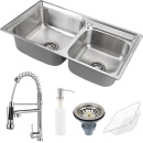 Kit Cuba Dupla Gourmet para Cozinha Aço Inox 201 68x39cm Ticunas e Torneira Misturador Monocomando Minum Prata