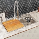 Kit Cuba Dupla Gourmet para Cozinha com Acessórios Aço Inox 201 78x43cm e Tábua de Corte Potiguara