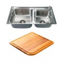 Kit Cuba Dupla Gourmet para Cozinha com Acessórios Aço Inox 201 78x43cm e Tábua de Corte Potiguara