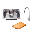 Kit Cuba Gourmet Borari com Tábua de Corte Carajás e Torneira Misturador Monocomando Extensível Apurema Pingoo.casa - Prata
