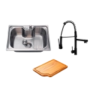 Kit Cuba Gourmet Borari com Tábua de Corte Carajás e Torneira Misturador Monocomando Munim Pingoo.casa - Prata e Preto